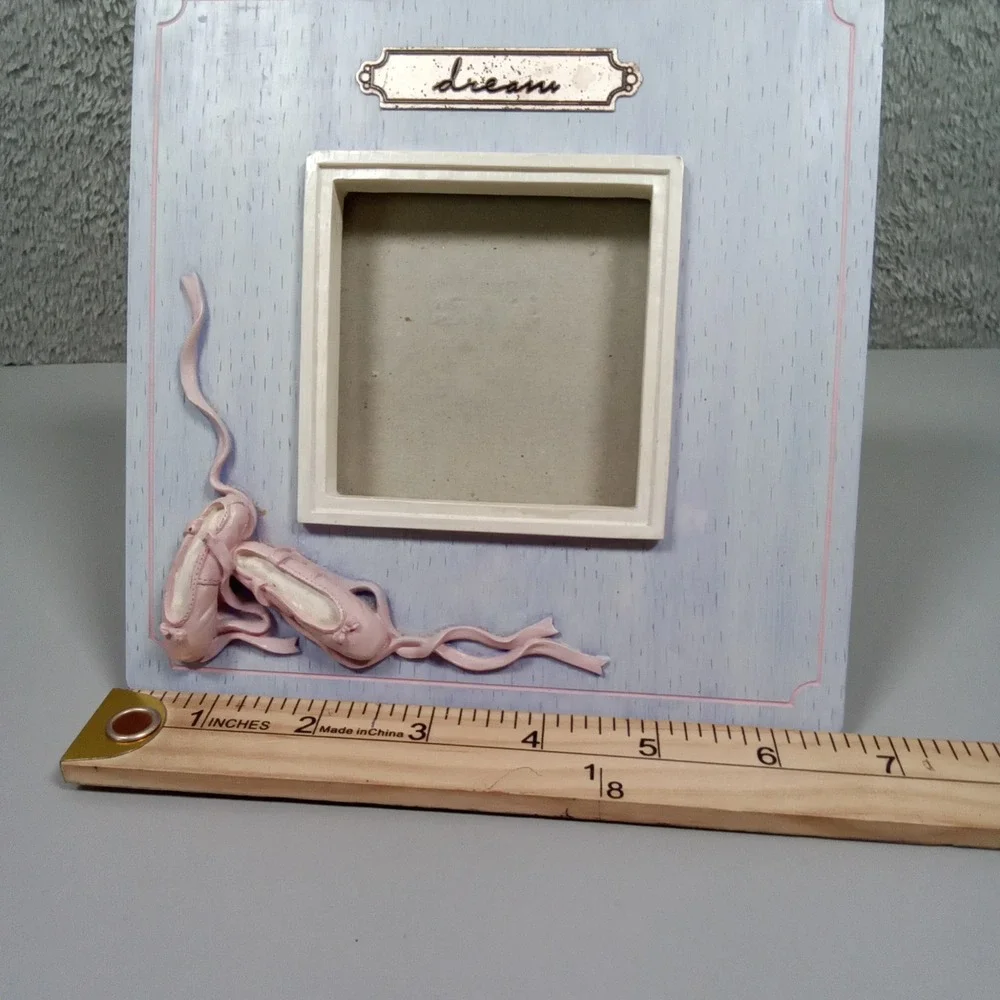 Russ Berrie Dream Ballet Pointe‎ Shoes Picture Frame Blue Pink 3x3 Square Wood